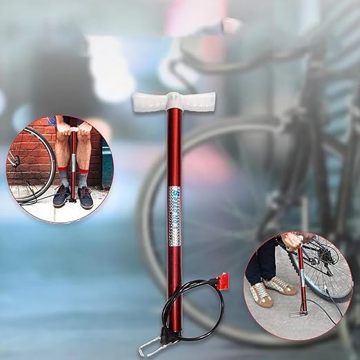 GRS P101A High Pressure Steel Air Pump Inflatable Air Pump Floor Air Pumps with 2 Needle for Cycle, Football, Volleyball, Basketball, Handball (Multicolour, Nylon & Alloy Steel)