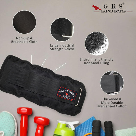 GRS® Wrist/Ankle Weights 2 kg (1 kg Each x 2 pc), rubber, black