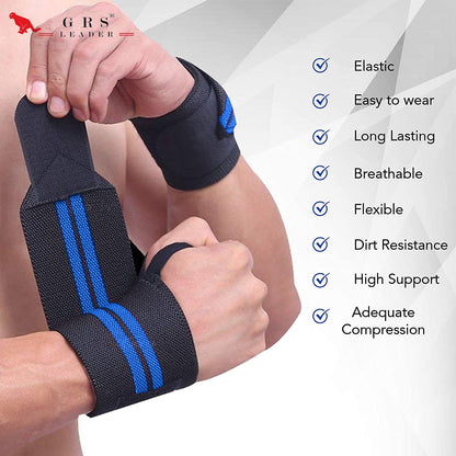 GRS® WBR01 Power Cotton Gym Support with Thumb Support Grip Gloves (Black)(SET OF 1)
