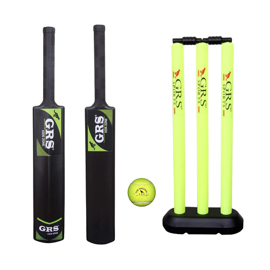 GRS Zone Heavy Grade Hard Plastic Cricket Bat with Wicket Set Floro & 1 Tennis Ball for Kids (Size 3, Age 6-10 Year Old Kids), Strong Plastic